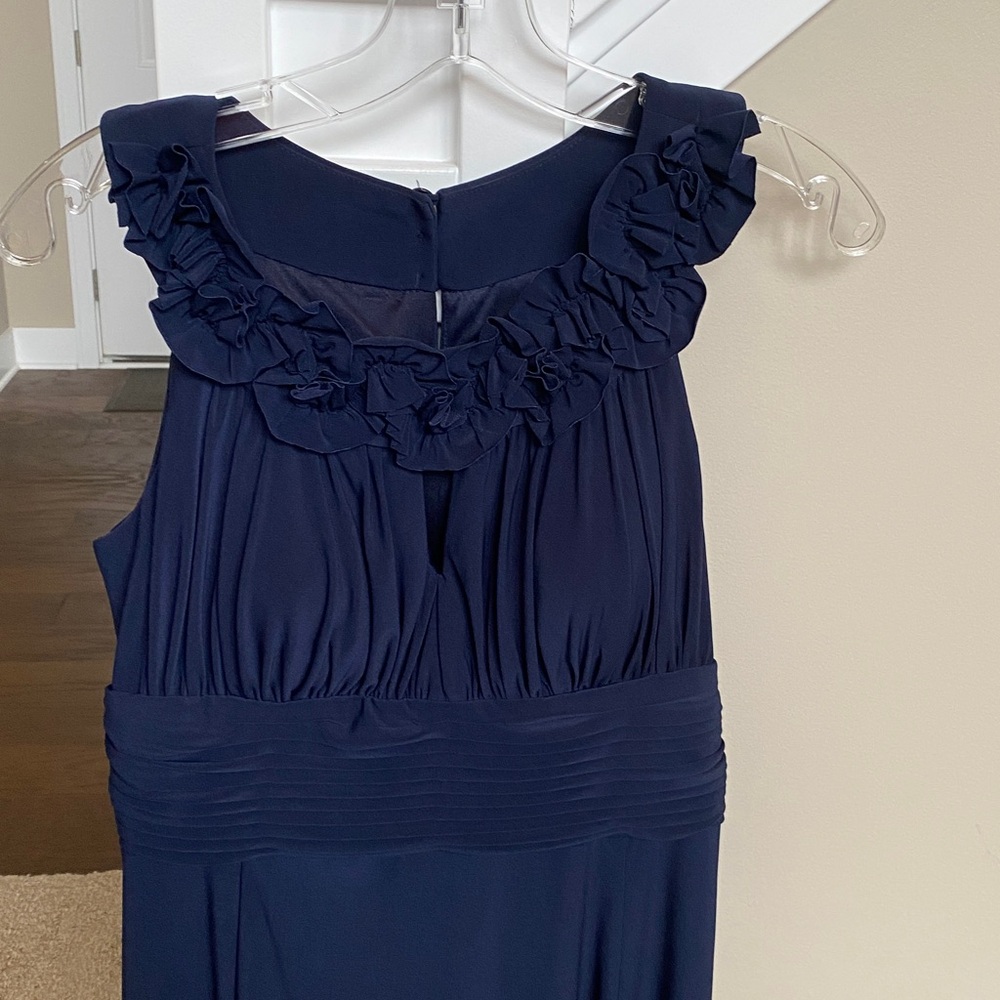 Navy Blue Sleeveless Dress with Ruffle and Cut-Out Detail